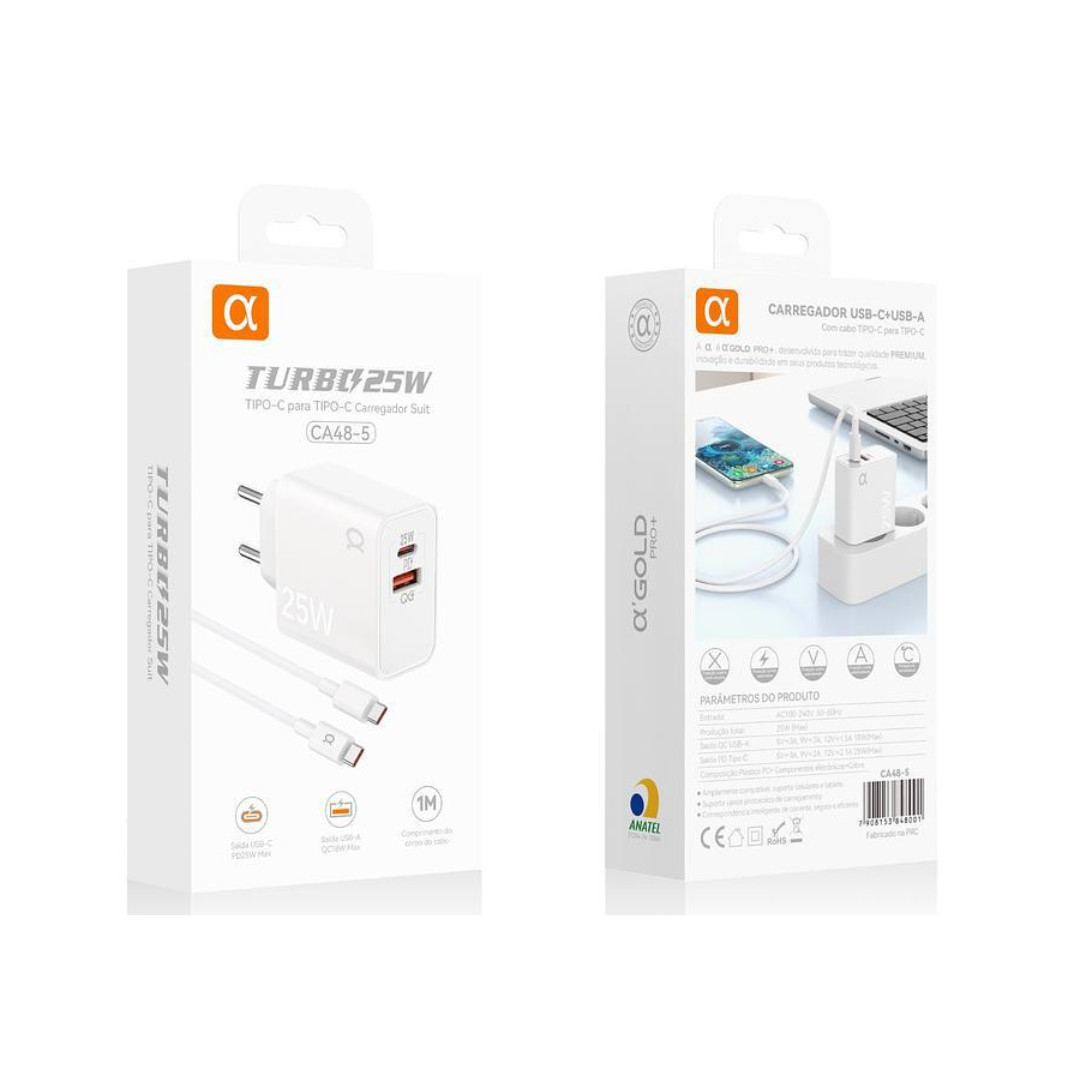 Cargador A’GOLD Turbo 25W USB-C + USB-A Dual (Carga Rápida) – CA8A-5