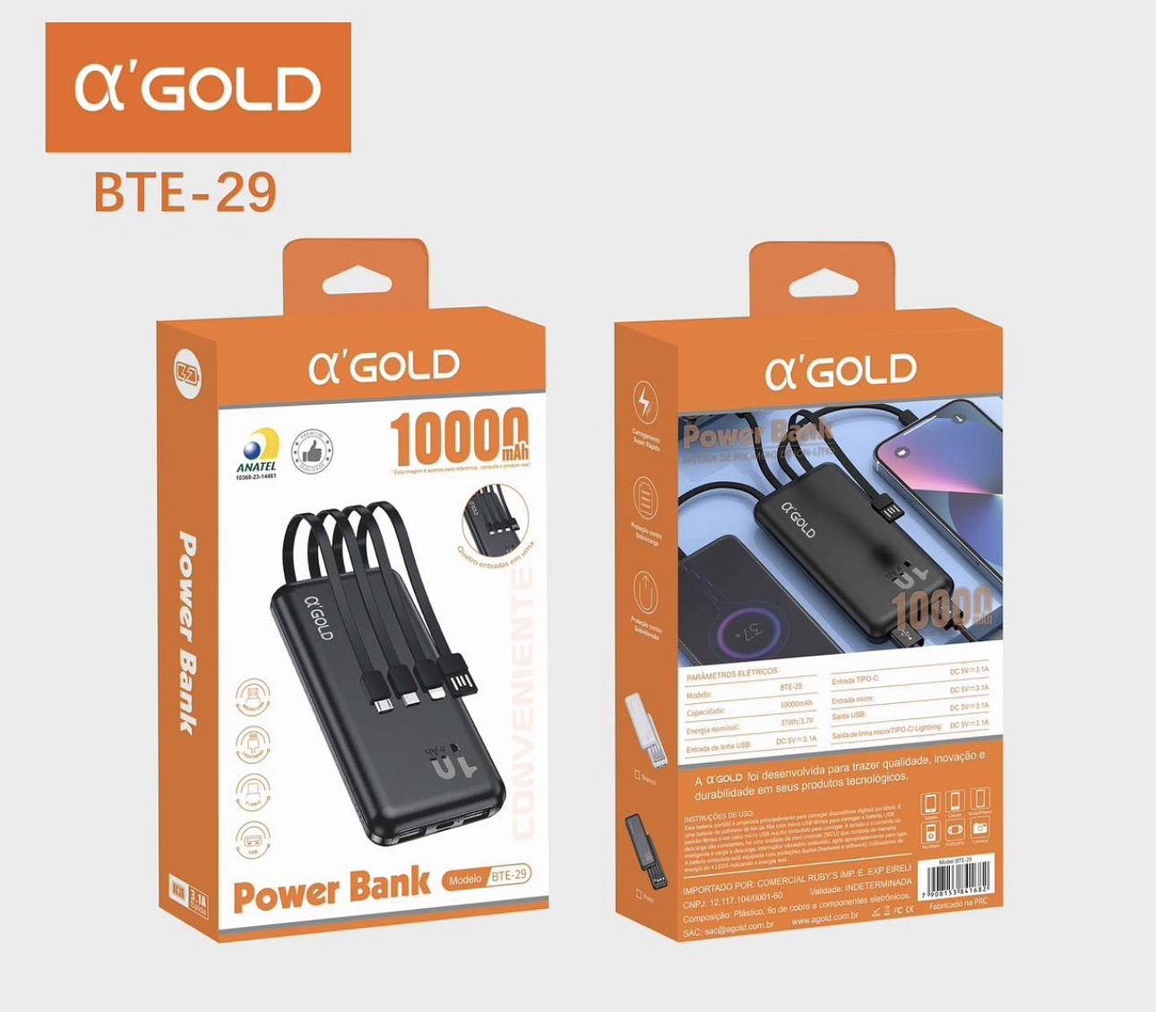 Power Bank 10000mAh Múltiples entradas a’Gold BTE-29