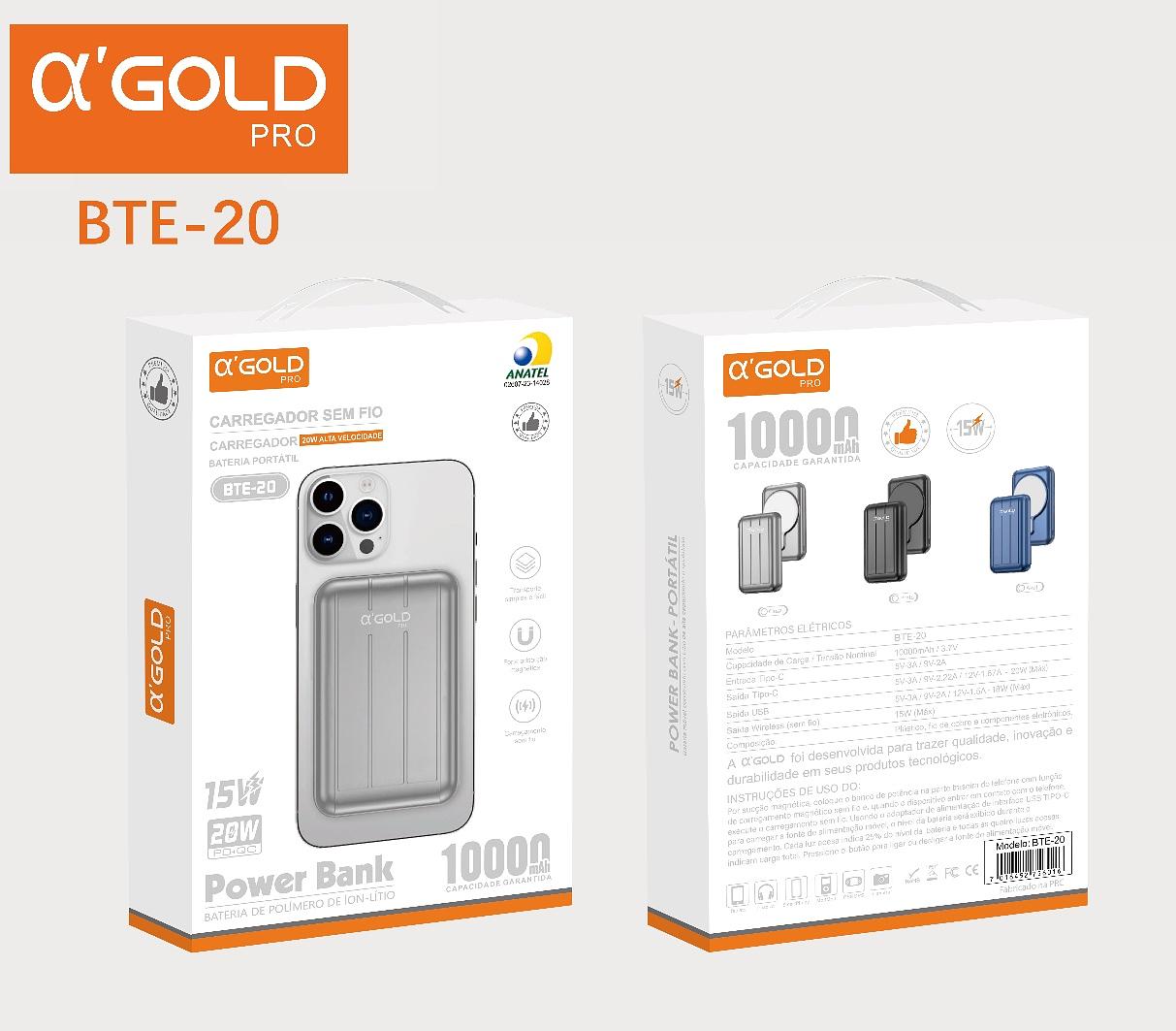 Power Bank Magnético 10000mAh 15W / 20W a’Gold BTE-20
