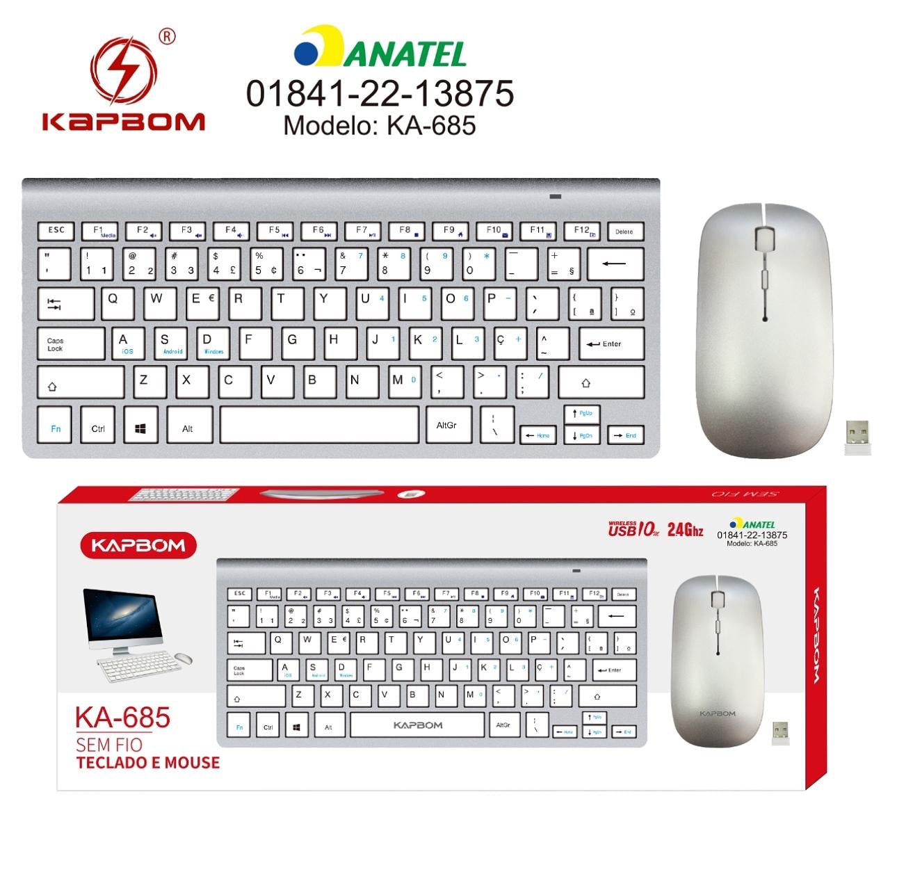 Kit teclado + mouse inalámbrico minimalista