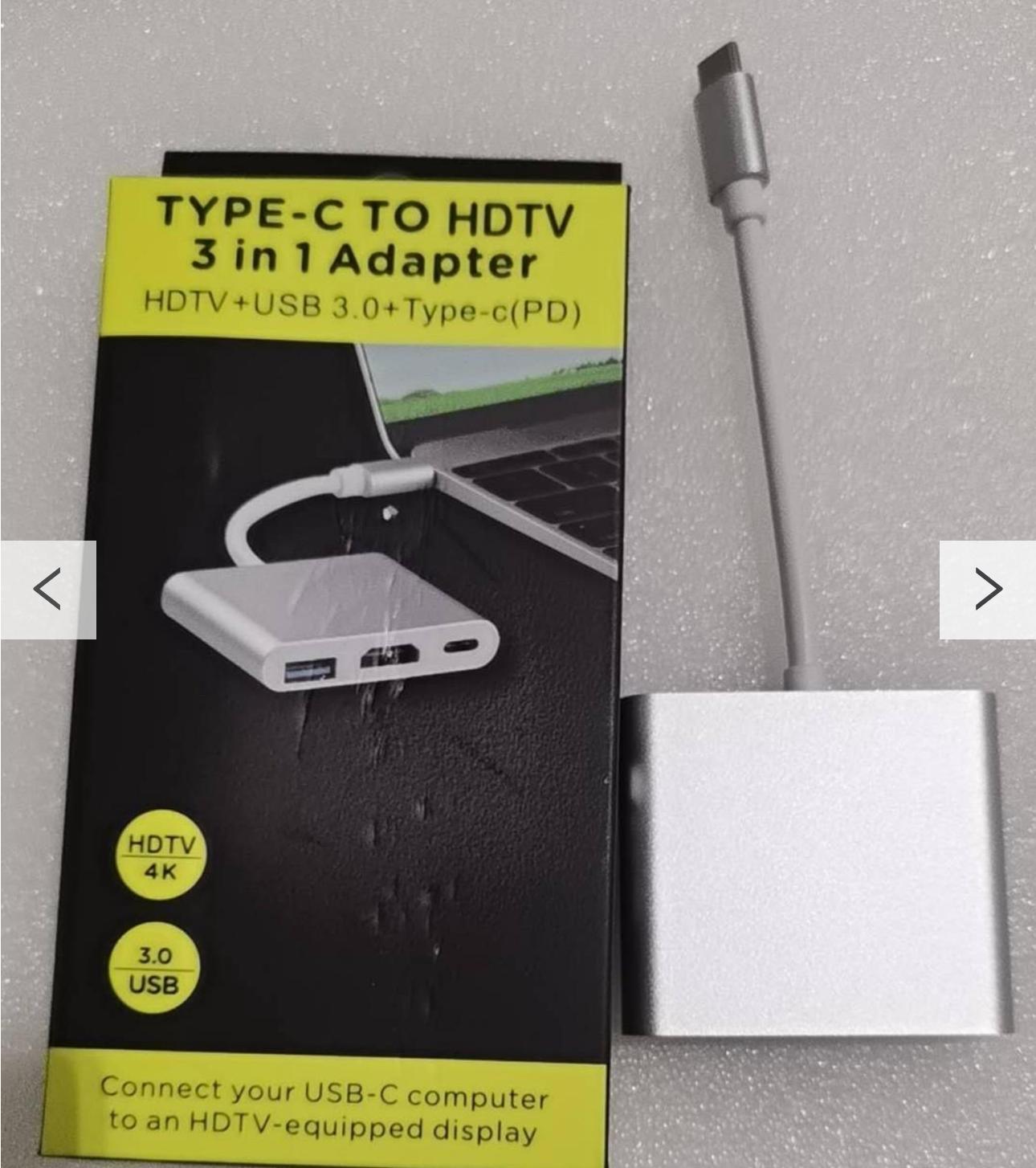 Hub Usb 3.0 Adaptador 3 En 1 Tipo C Thunderbolt Hdmi - ABAB
