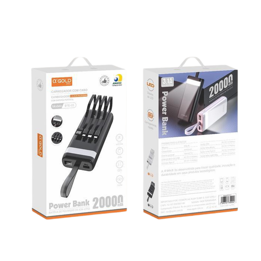 Power Bank A’GOLD 20000mAh con Cables Integrados