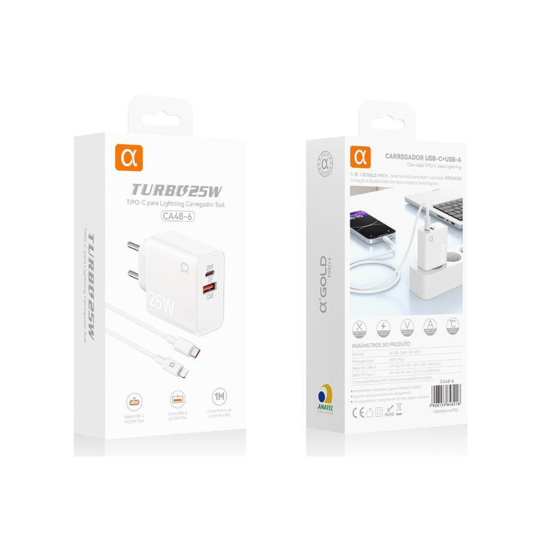 Cargador A’GOLD Turbo 25W USB-C + USB-A Dual (Carga Rápida) – CA8A-6