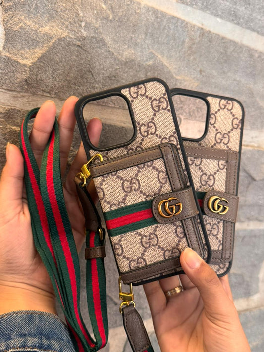 Case Lujo GUCCI con porta tarjeta y alza