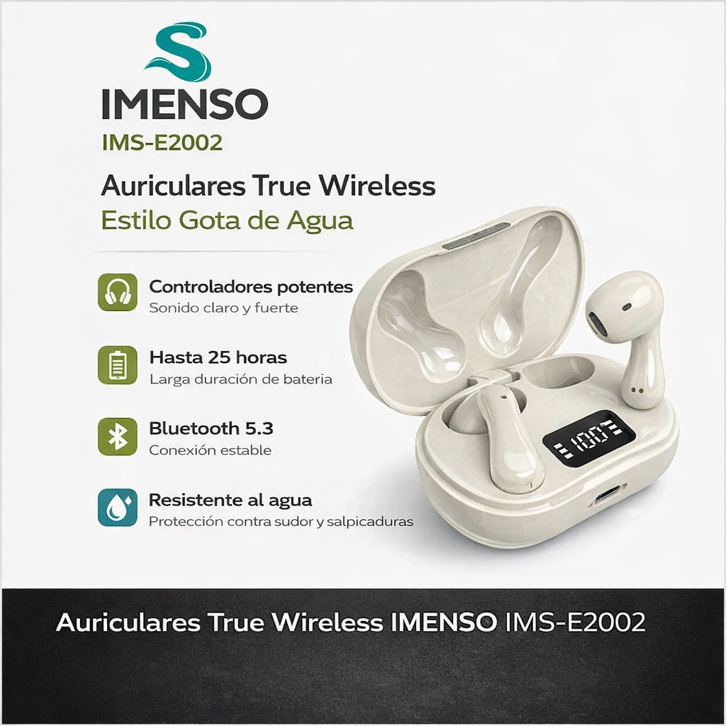 Auriculares Bluetooth IMENSO IMS-E2002 True Wireless Display LED