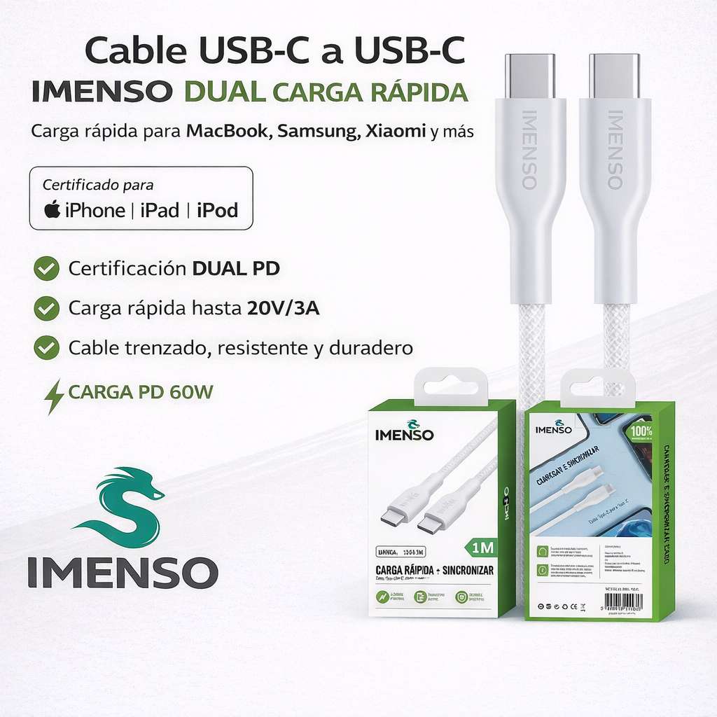 Cable Tipo-C a Tipo-C IMENSO IMS-180C 1M Nylon