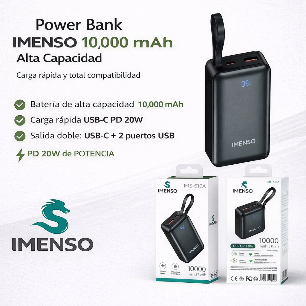 Power Bank IMENSO IMS-610A 10.000 mAh Carga Rápida