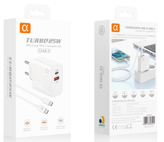 Cargador Turbo 25W USB-C + USB-A Fast Charging a’Gold CA48-5