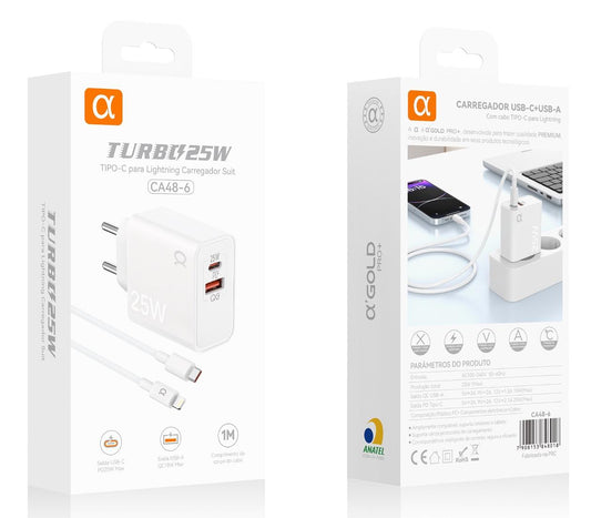 Cargador Turbo 25W USB-C + USB-A Fast Charging a’Gold CA48-6