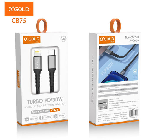 Cable Turbo PD 30W Tipo-C a Lightning a’Gold CB75