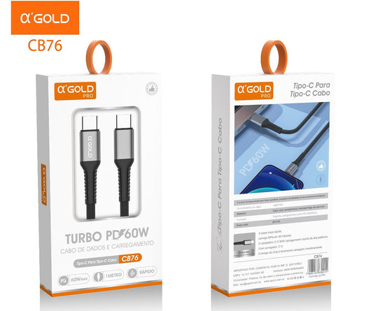 Cable Turbo 60W Tipo-C a Tipo-C 1 Metro a’Gold CB76