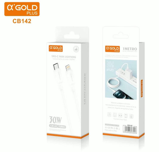 Cable de Carga Rápida 30W Tipo-C a Lightning 1 Metro a’Gold CB142