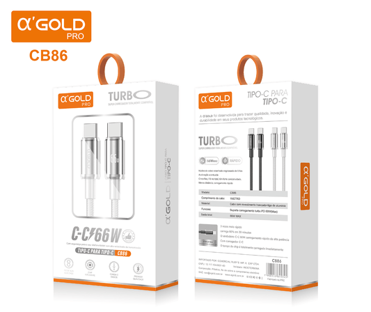 Cable Turbo 66W Tipo-C a Tipo-C a’Gold CB86