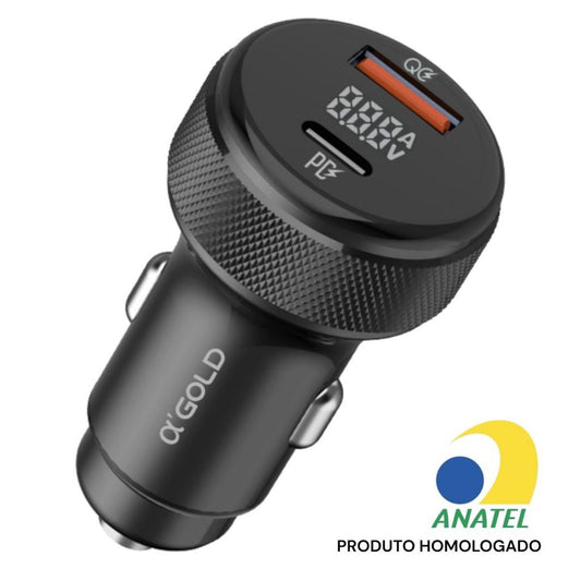 Cargador Vehicular Turbo A’gold Pro 60W  Pantalla LED 2 salidas Type-C USB CJ12-4