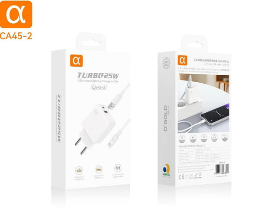 CARGADOR TURBO 25W USB E USB-C CABle LIGHTNING - A'GOLD