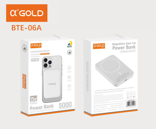 Cargador Portatil Induccion Magnetico P/Iphone 12/13 5000mAh A’GOLD BTE-06A 7,5W