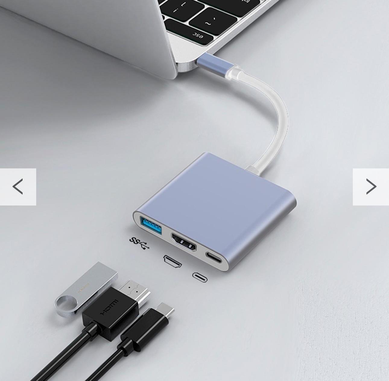 Hub Usb 3.0 Adaptador 3 En 1 Tipo C Thunderbolt Hdmi - ABAB